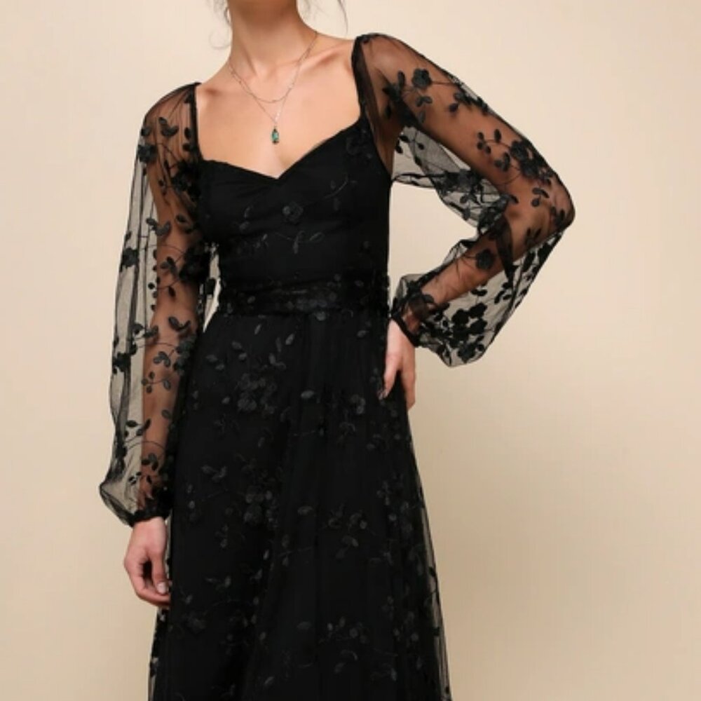 MIDI LONG SLEEVE EMBRODIERY DRESS
